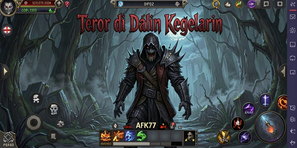 Screenshot menampilkan gameplay menakutkan dari AFK77 dengan suasana horor yang intens.