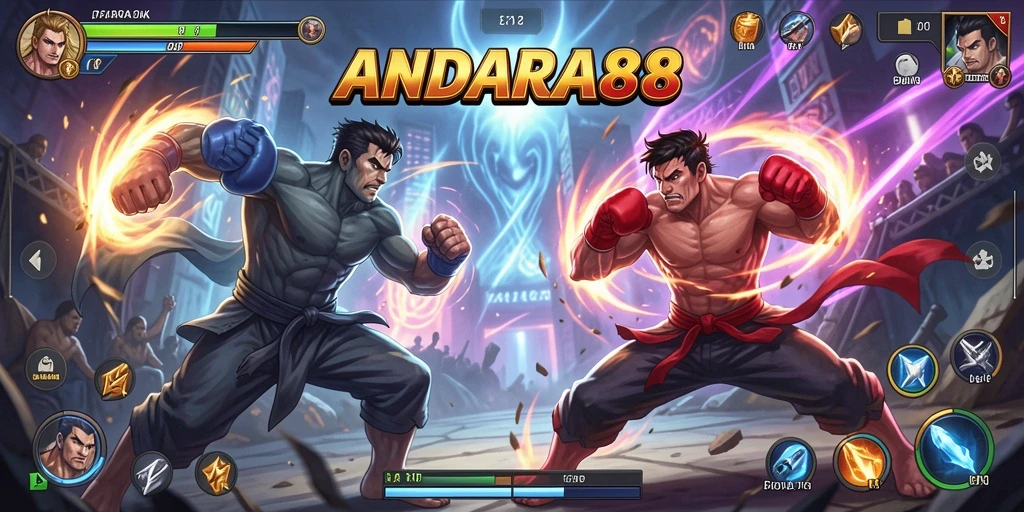Tampilan gameplay intens dengan pertarungan seru di ANDARA88.