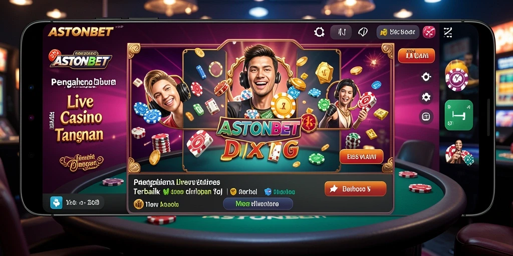 Screenshot gameplay ASTONBET menampilkan dealer langsung dan suasana kasino yang autentik.