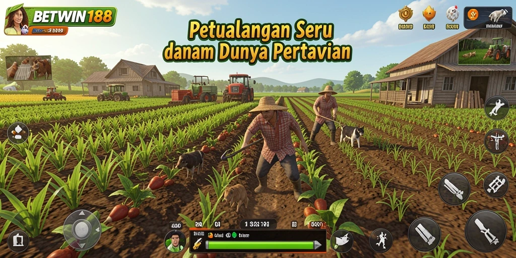 Tampilan gameplay BETWIN188 dalam mengelola pertanian yang indah.