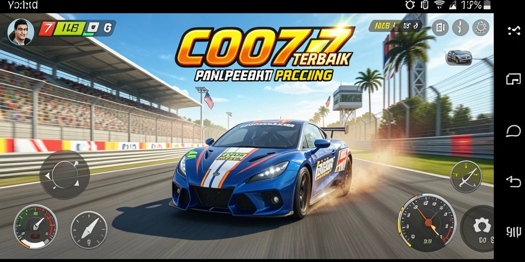 Tampilan gameplay seru dari COO77 dengan mobil balap yang memukau.