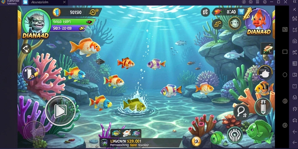 Screenshot gameplay DIANA4D menampilkan momen menarik saat menangkap ikan besar.