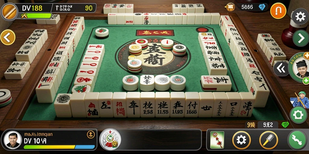 Tangkapan layar gameplay DV188 dengan suasana Mahjong yang menyenangkan.