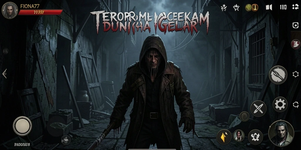 Tangkapan layar gameplay FIONA77 yang mencekam dan penuh aksi horor.