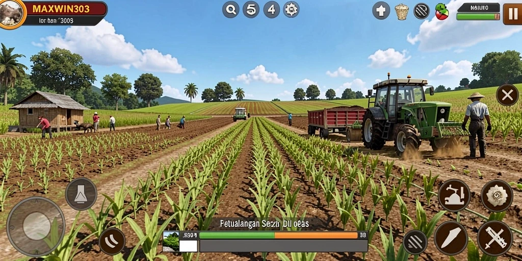 Screenshot gameplay menampilkan aktivitas bertani yang menyenangkan dan interaktif.