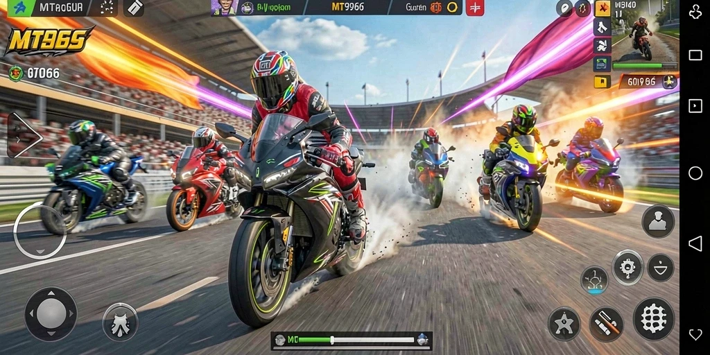 Tampilan gameplay dari balapan motor seru di MT966.