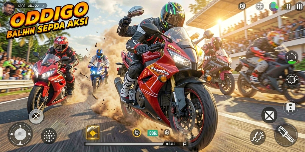 Tampilan gameplay intens dari ODDIGO saat balapan motor.