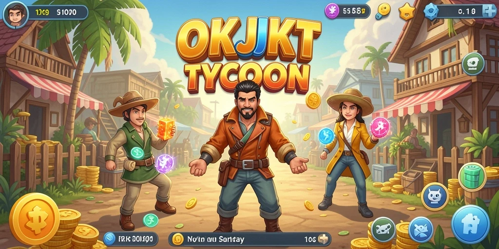 Screenshot gameplay menunjukkan manajemen bisnis yang seru di OKJKT.