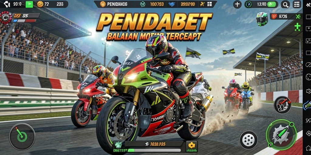 Tangkapan layar gameplay PENIDABET menunjukkan aksi balapan motor yang mendebarkan.