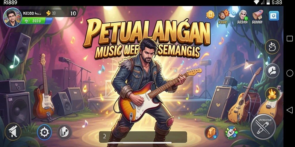 Tampilan dinamis gameplay RI889 yang penuh warna dan melodi.