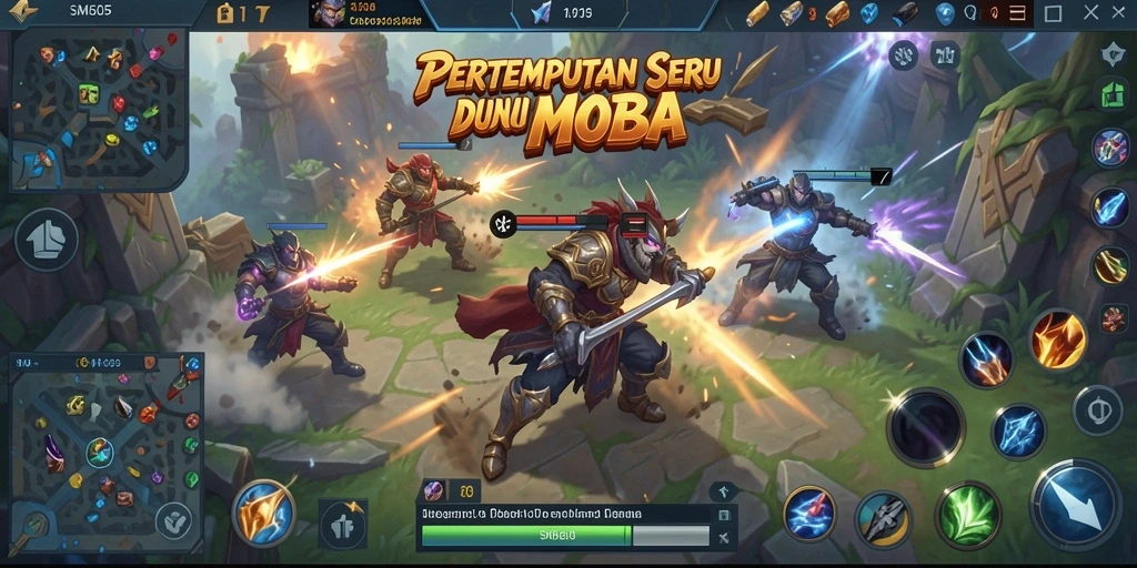 Gameplay seru SM605 dengan aksi pertempuran tim yang intens.