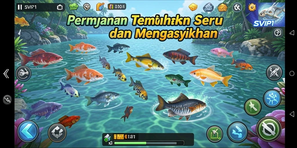 Screenshot SVIP1 menampilkan aksi menembak ikan yang mendebarkan.